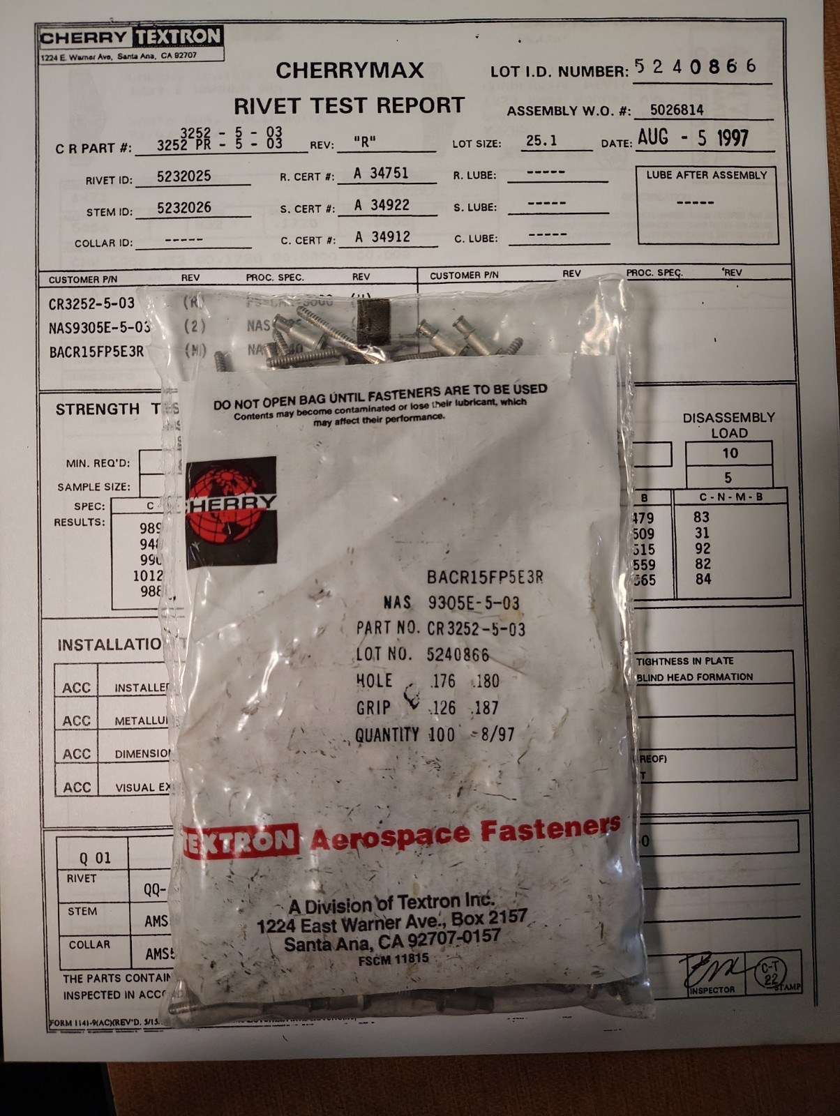 CHERRYMAX CR3252-5-03 Cherry Test reports and Material certs. CHERRYMAX CR3252-5-03 Cherry Test reports and Material certs.