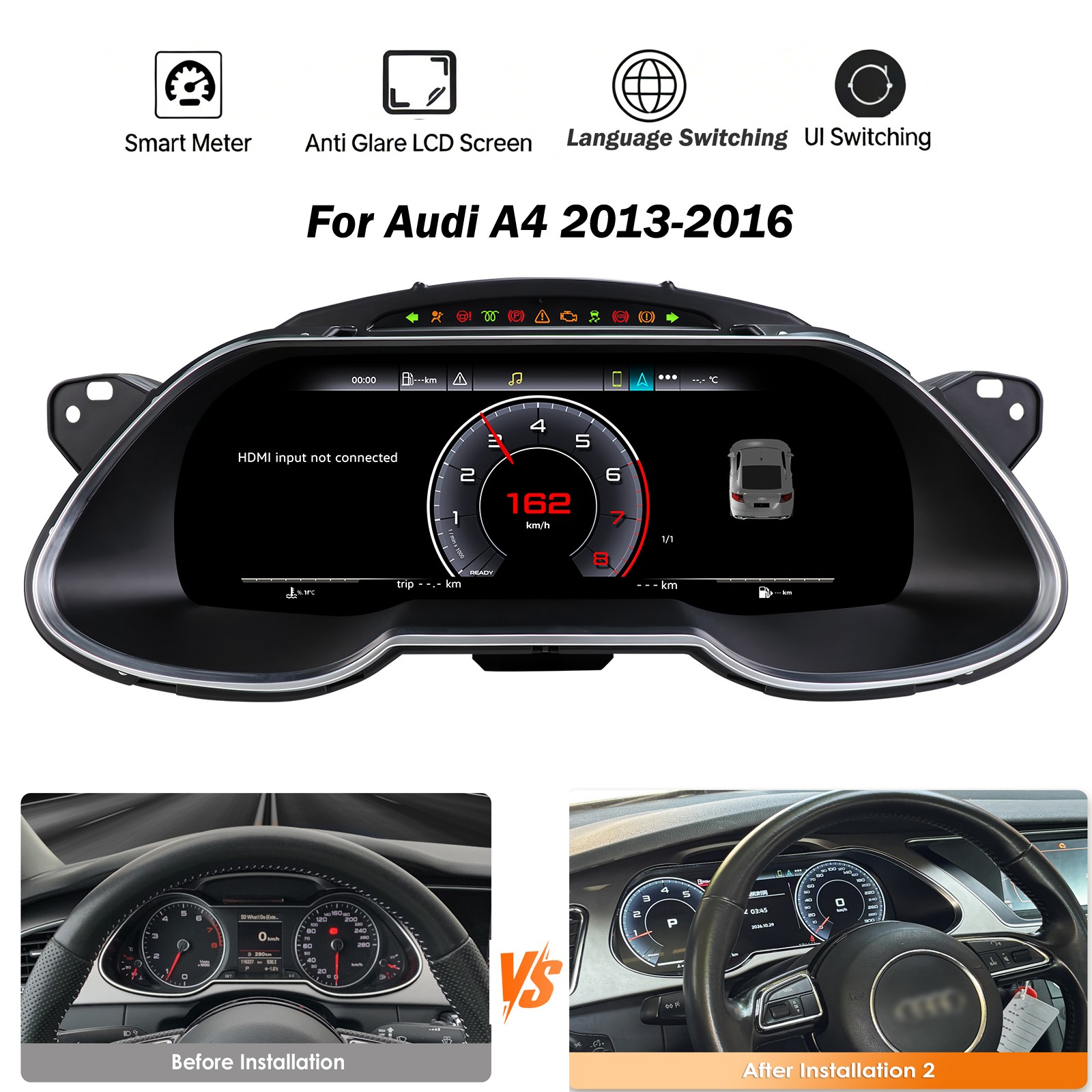 12.3 LCD Digital Instrument Cluster Dashboard CarPlay For Audi A4 S4 RS4 2013-20