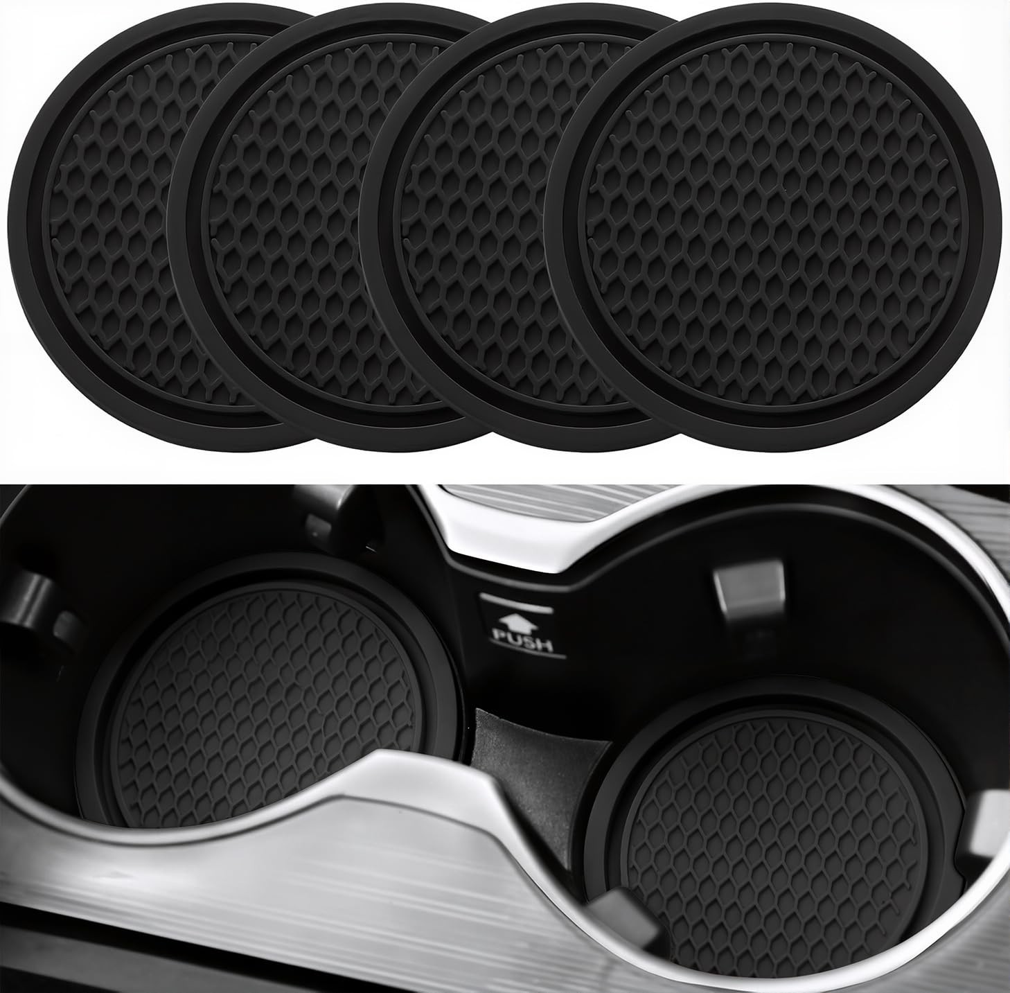 Elegant Black Car Cup Coasters - 4Pcs Non-Slip Silicone Holders for Interiors