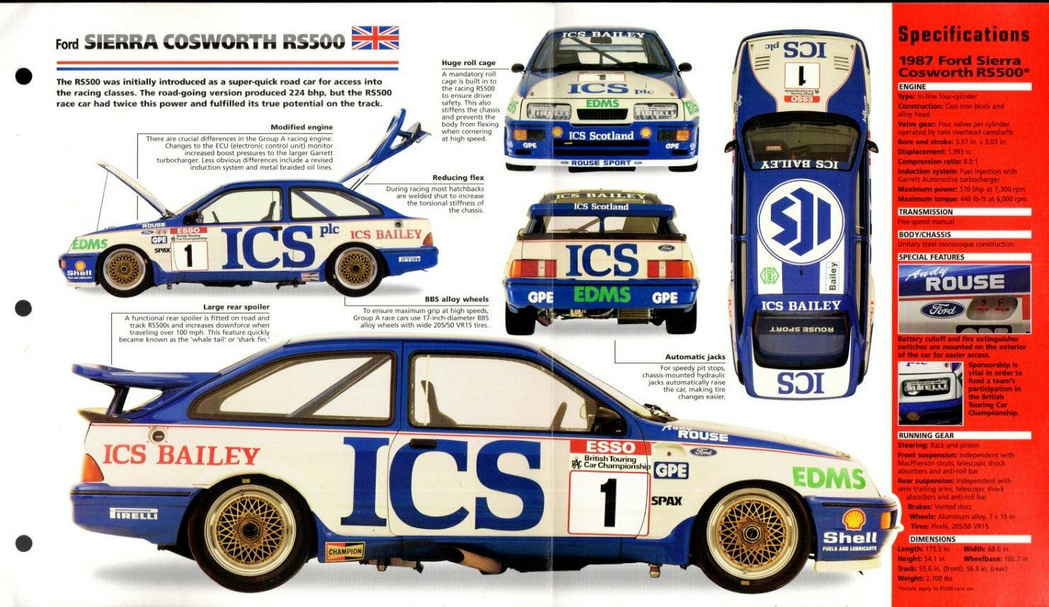 FORD SIERRA COSWORTH RS-500 / RS500 IMP Brochure:1986,1987,1988,1989