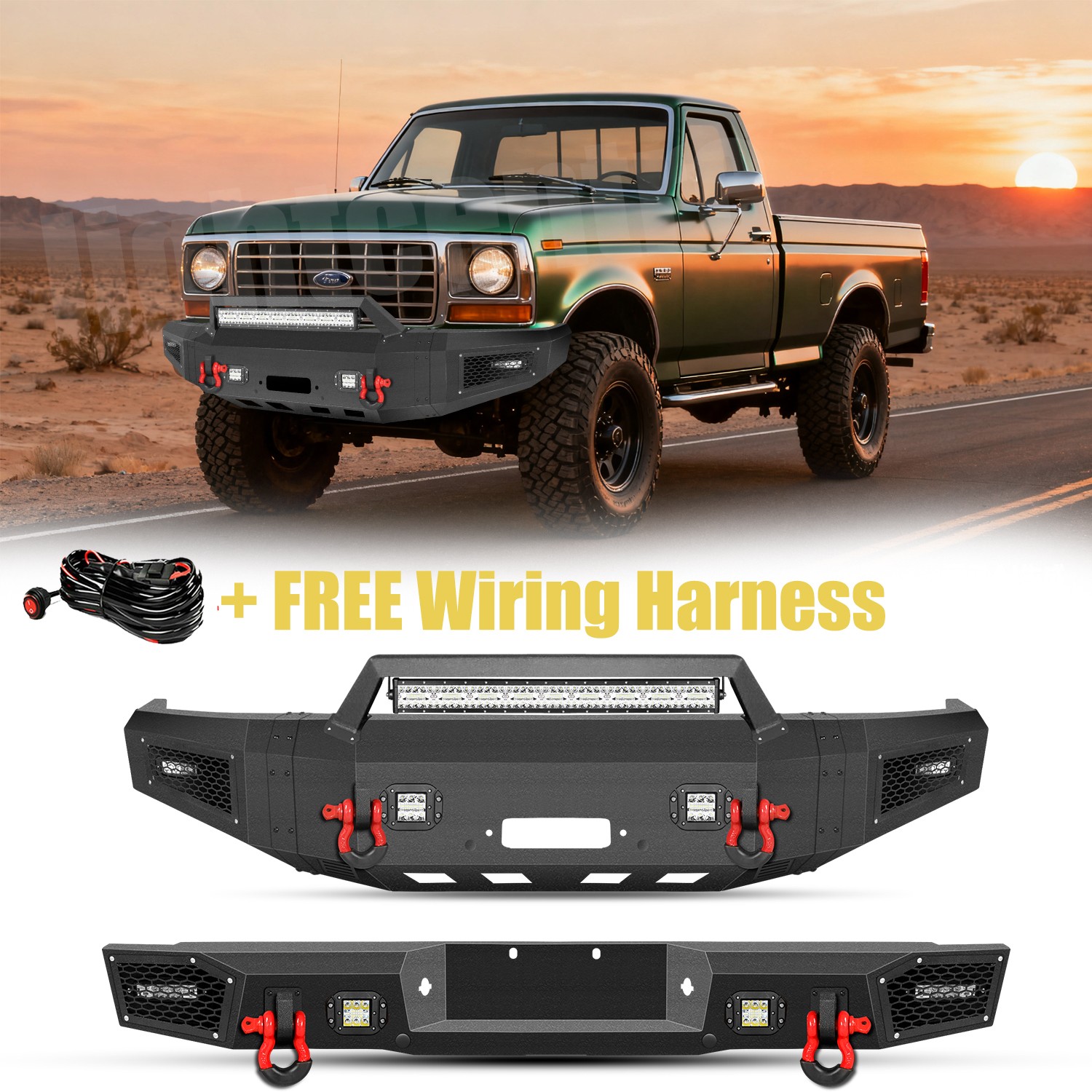 Offroad For 1992-1997 Ford F150/F250/F350 Front+Rear Bumper Kit W/Led Lights Offroad For 1992-1997 Ford F150/F250/F350 Front+Rear Bumper Kit W/Led Lights