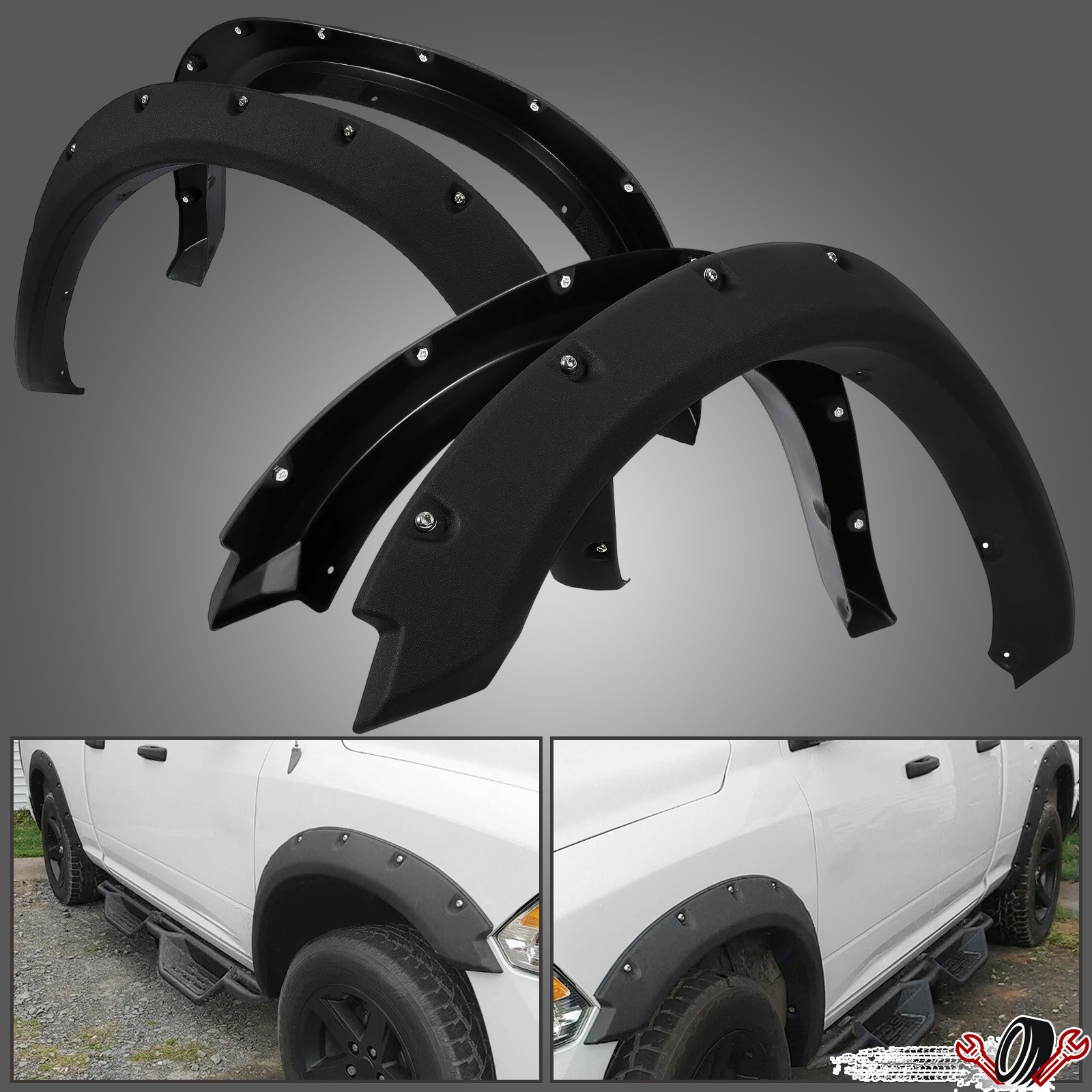 Fender Flares Pocket Rivet Bolt Style For Dodge Ram 1500 2009-2023 Black 4PCS