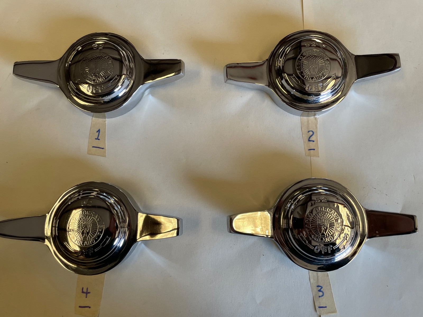 Set of 4 Borrani Vintage Knock-Off Spinner 52mm 2-Ear Maserati Ferrari Set of 4 Borrani Vintage Knock-Off Spinner 52mm 2-Ear Maserati Ferrari