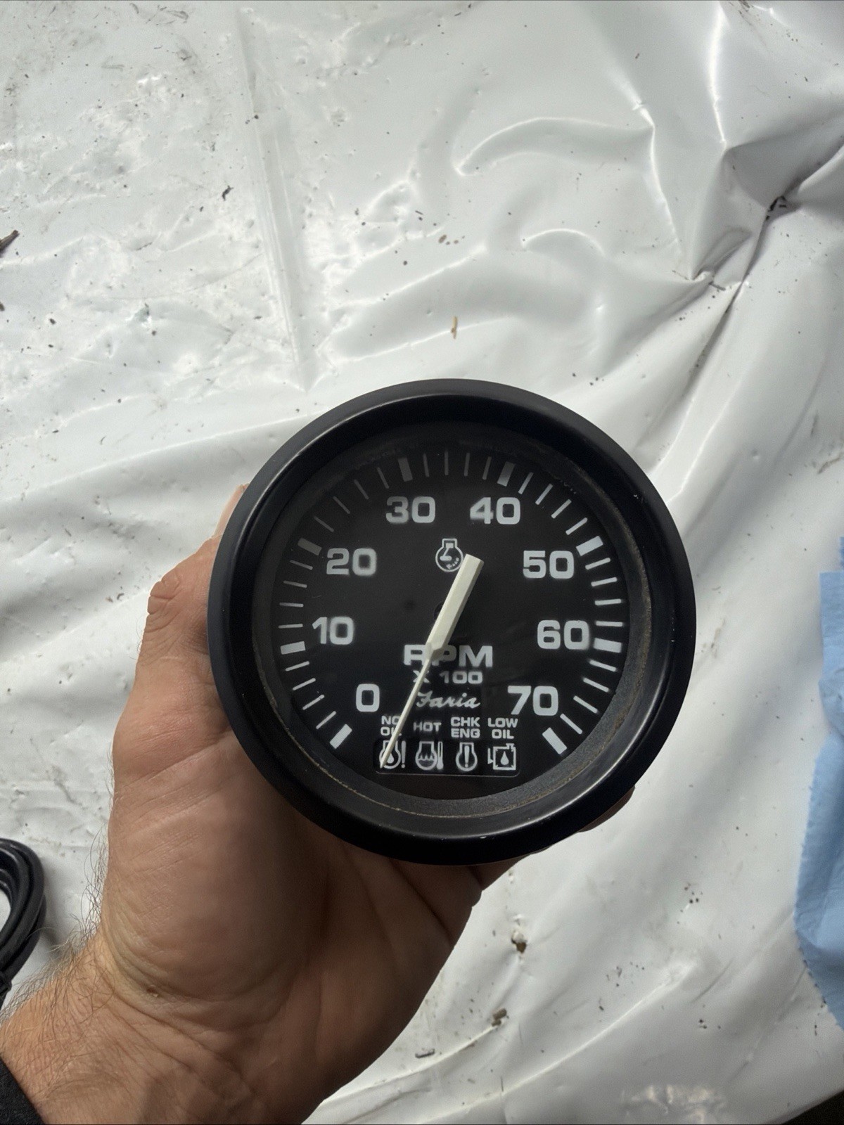 OMC Faria Systems Check 70k RPM Gauge Red & Black Display 3 1/4 Cut Out