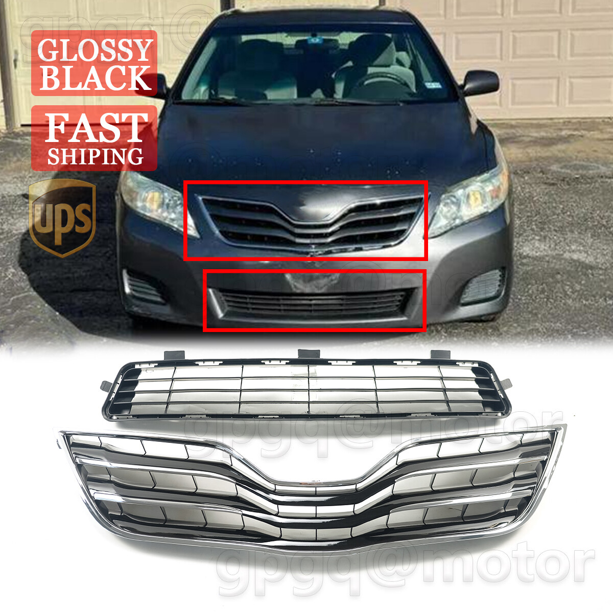 For Toyota Camry XLE LE 2010 2011 Front Bumper Upper Grill & Lower Bumper Grille