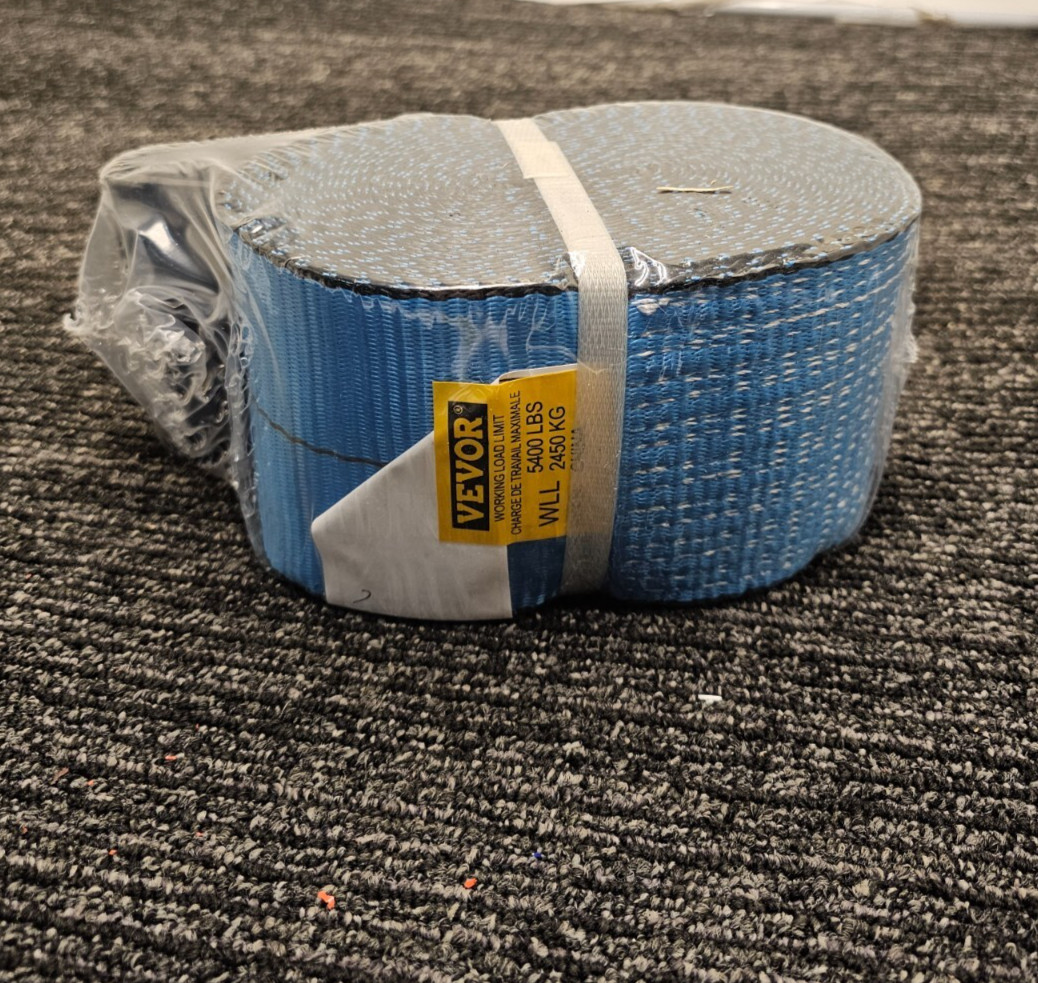 (QTY 2) Vevor Heavy Duty Winch Strap with Hook WLL 5400 LBS / 2450KGS Blue