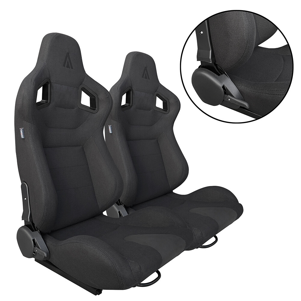 PAIR Tanaka Black Cloth Racing Seats RECLINABLE W/ SLIDERS For BMW B