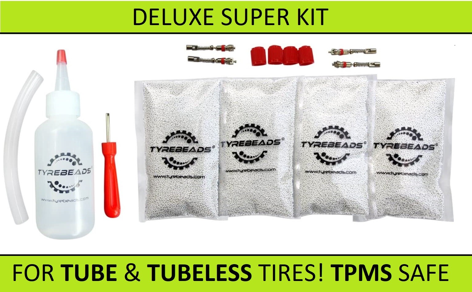 Tire Balance Beads Deluxe Kit, 4 bags of 12 oz with FILTERED Cores, ECO FRIENDLY Tire Balance Beads Deluxe Kit, 4 bags of 12 oz with FILTERED Cores, ECO FRIENDLY
