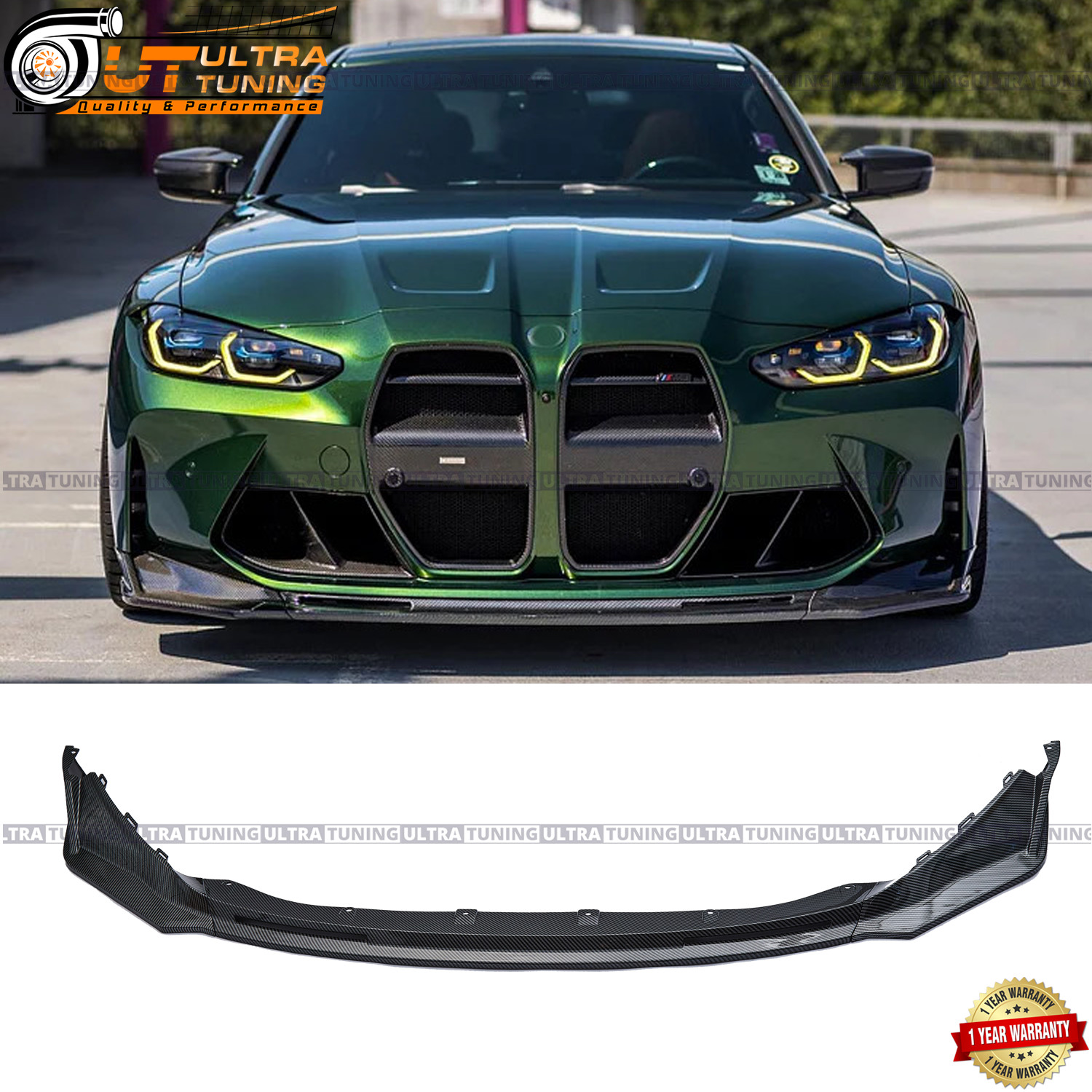 For BMW G80 M3 G82 M4 2021-2026 Bumper Lip Splitter - Gloss Carbon Fiber Look