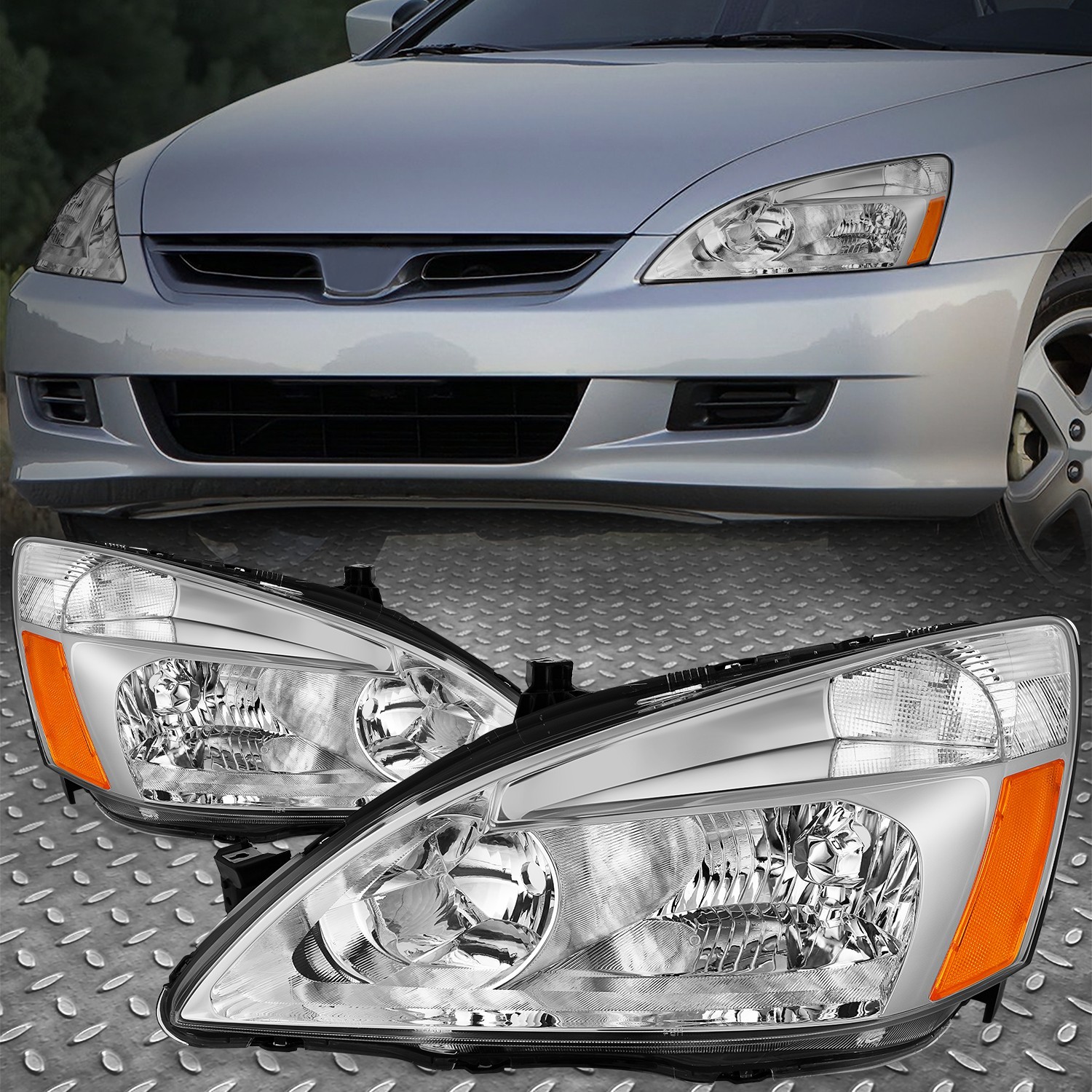 For 03-07 Honda Accord Sedan/Coupe OE Style Chrome/Amber Headlight Assembly Pair For 03-07 Honda Accord Sedan/Coupe OE Style Chrome/Amber Headlight Assembly Pair