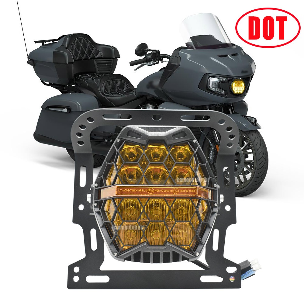 Honeycomb LED Headlight For Indian Pursuit Dark Horse Limited 2022-25 PowerBand