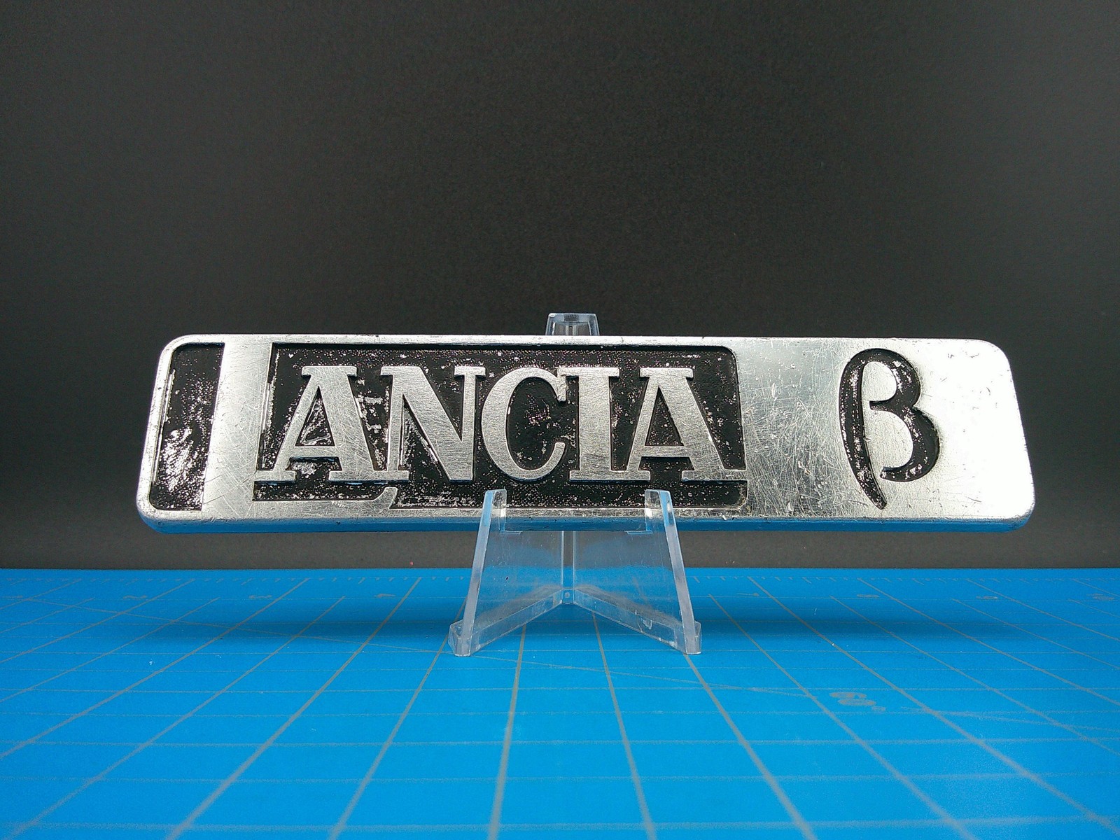 Vintage Lancia Beta Script Emblem Badge Nameplate Metal OEM Bormia Logo Original