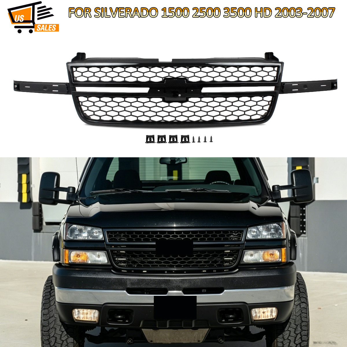 New Onyx Black Grille Assembly For 2003-2007 Chevrolet Silverado 1500 2500 3500