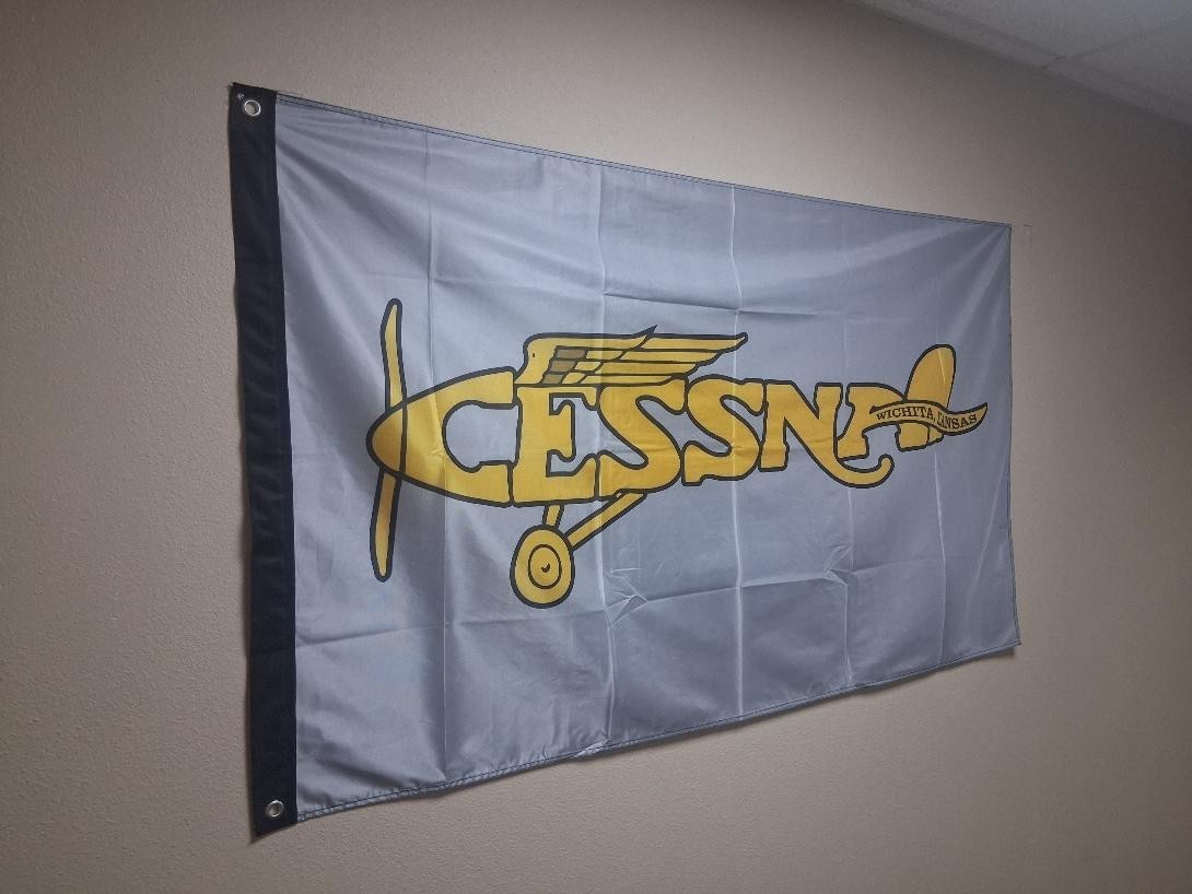 CESSNA FLAGS 3FT X 5FT-EXCELLENT QUALITY. OLD ORIGIANAL COMPANY LOGO-GRAY COLOR