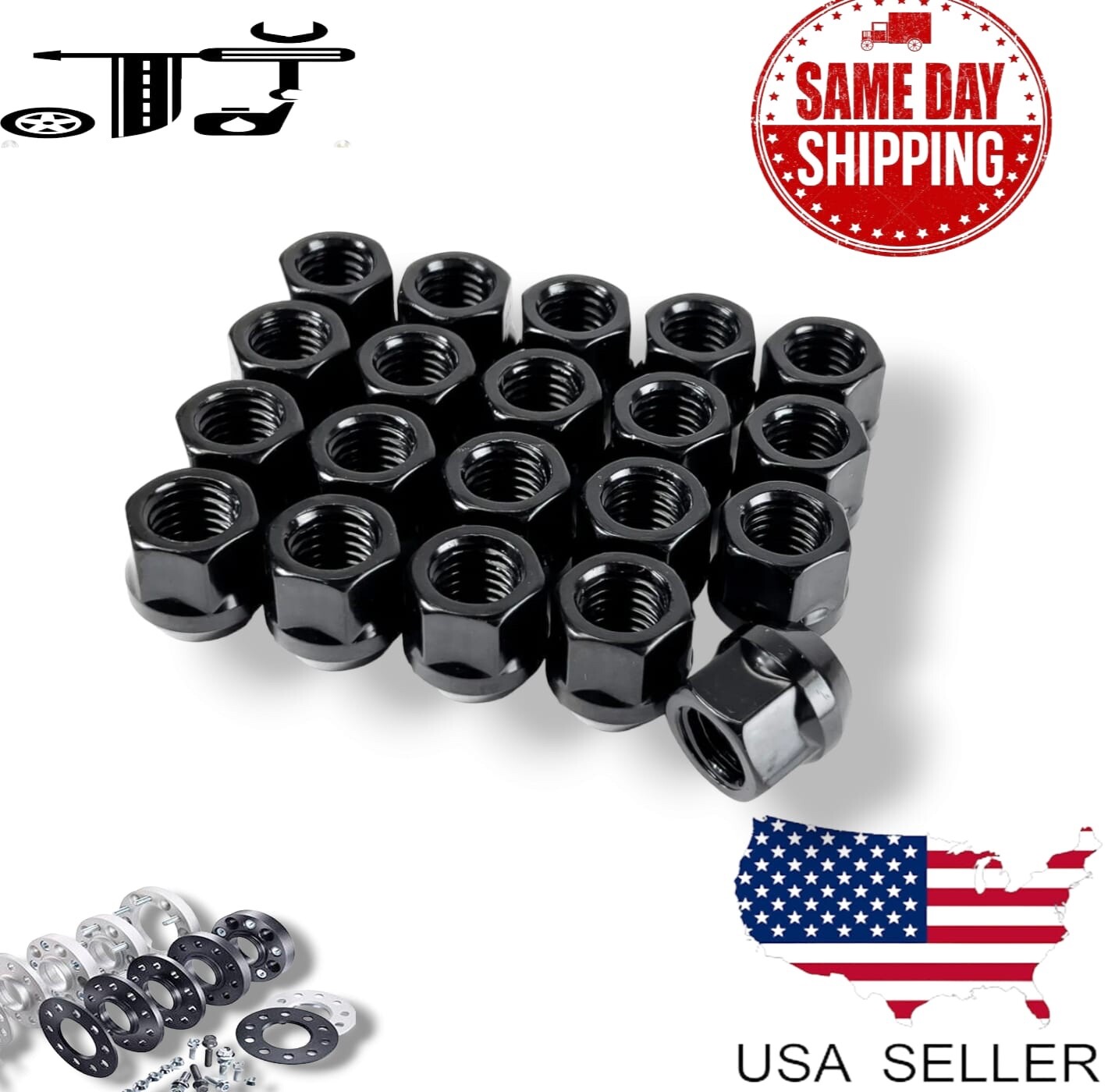 16Pc Black M12x1.5 Acorn Open End Lug Nut 3/4