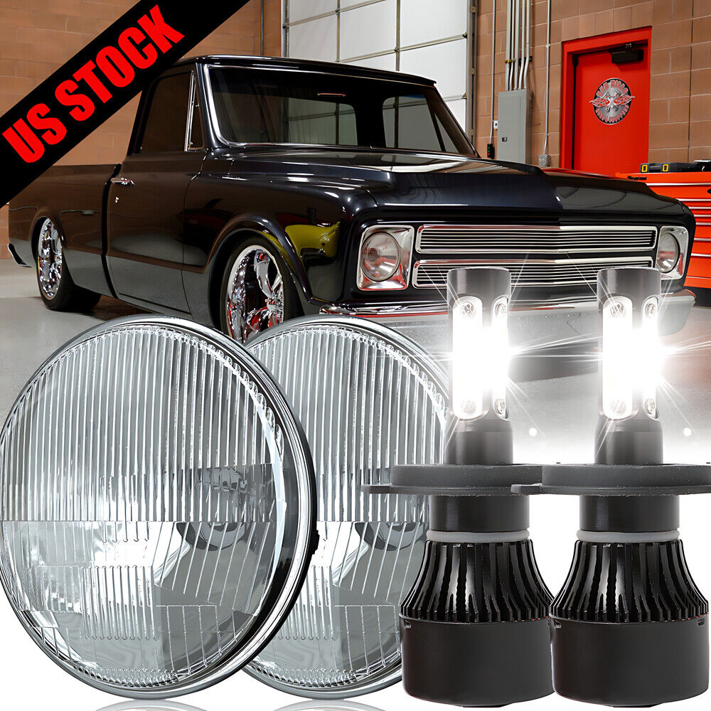 Pair 7 inch LED Headlights Round DOT Approved Hi/Lo Lamp For 1967-1972 Chevy C10