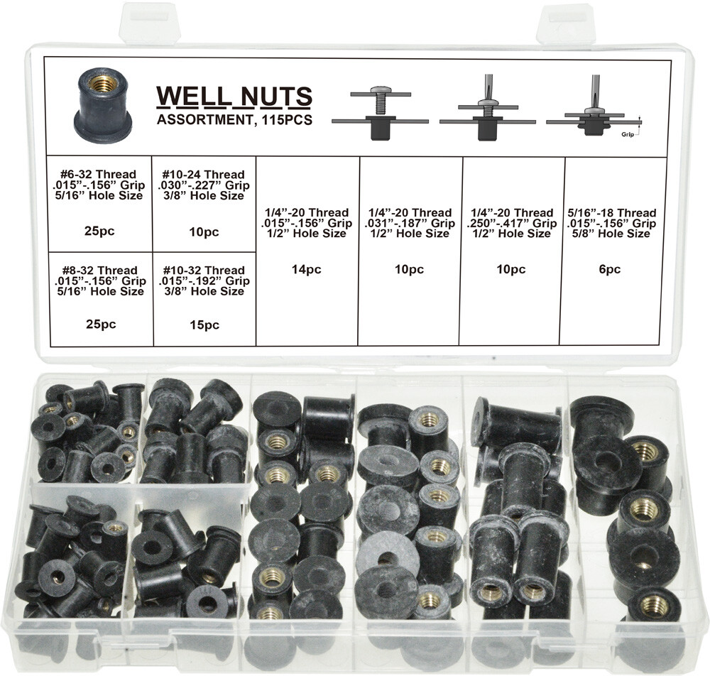 Swordfish 21140 - SAE Rubber Well Nut Assortment Nut Insert Kit, 115 pieces
