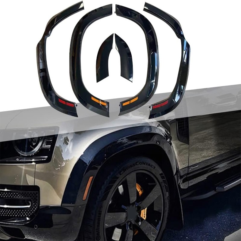 6x Gloss Black Wheel Fender Flare Trim Arch w/ Light For Land Rover Defender 110
