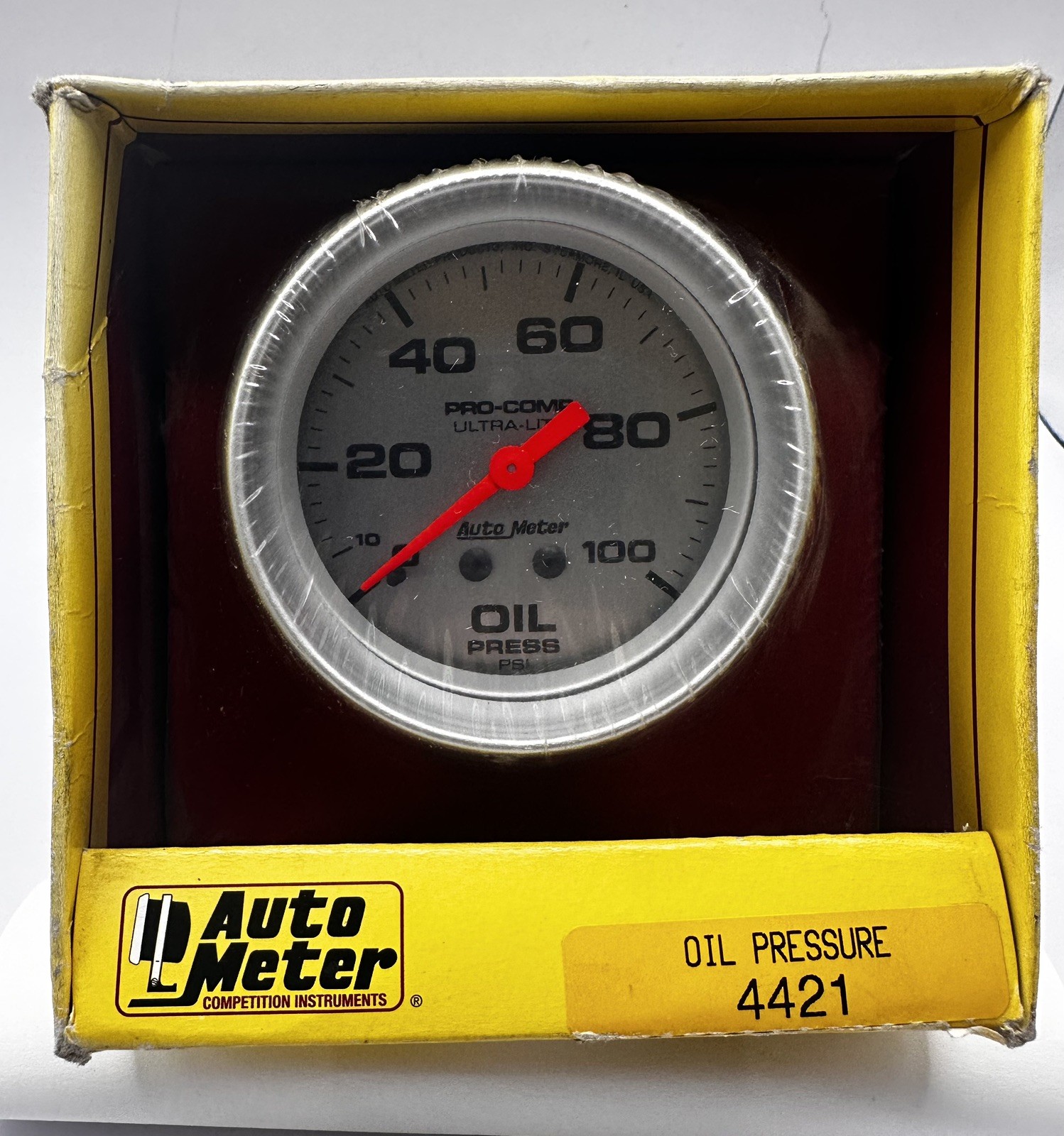 Auto Meter 4421 Ultra-Lite Oil Pressure Gauge 2-5/8 Inch 0-100 PSI Mechanical 
