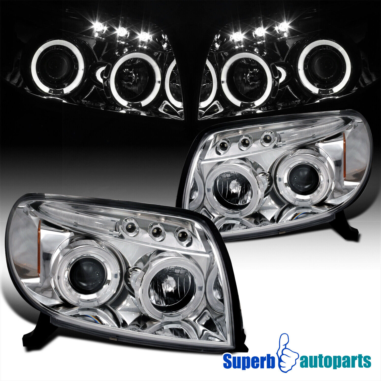 Fits 2003-2005 Toyota 4Runner Halo Projector Headlights LED Bar Lamps 03-05