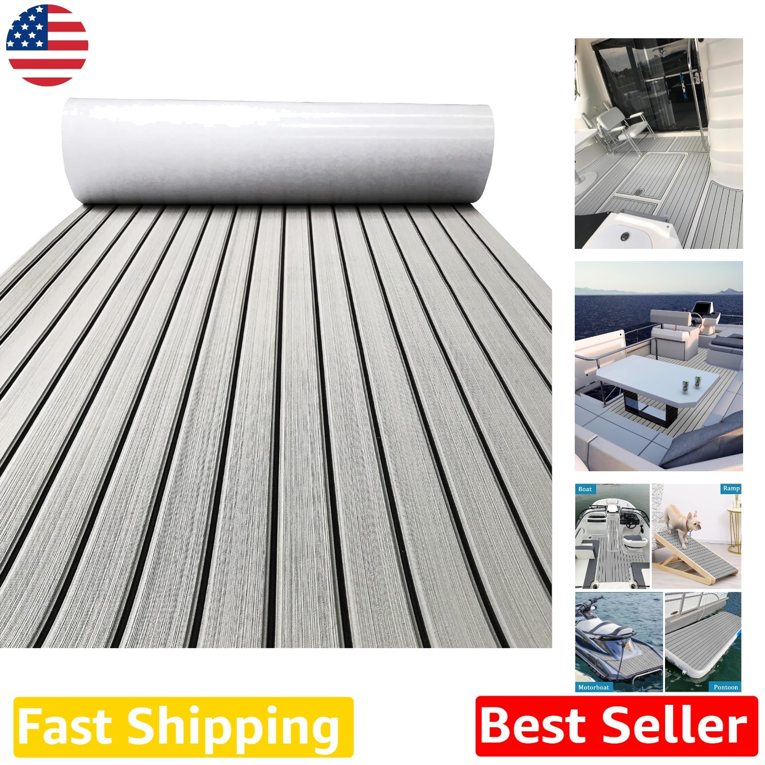 Luxury Faux Teak Boat Decking EVA Foam Grey/Black Non-Slip Mat