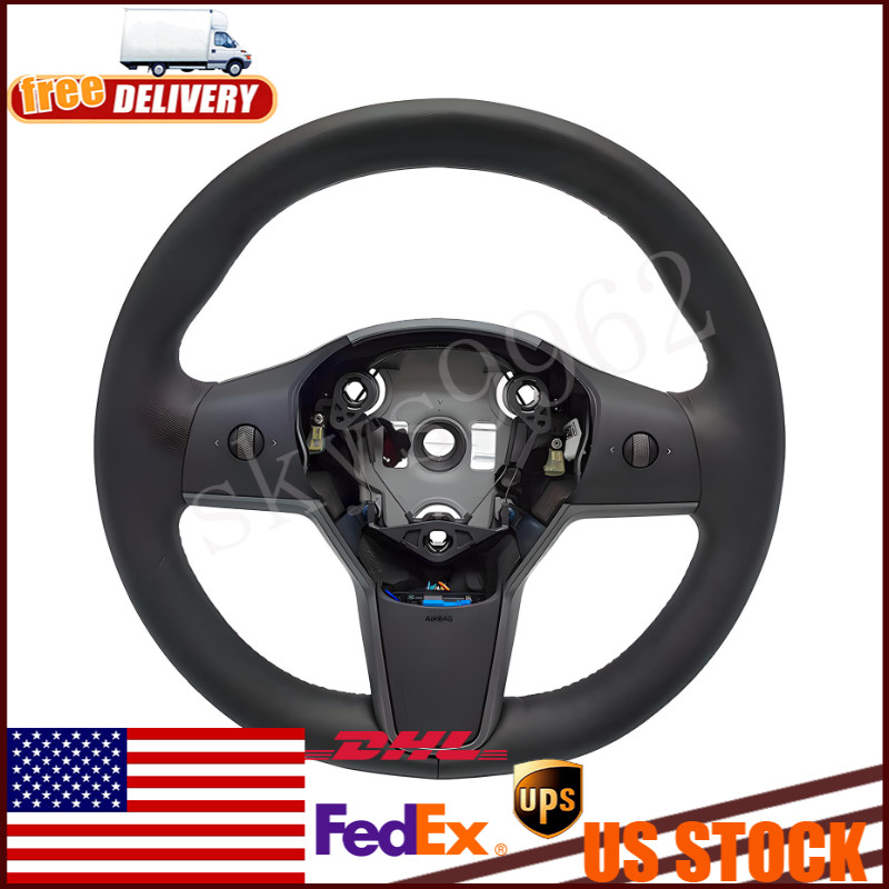 New Driver Heated Leather Steering Wheel Black 1490214-00-B For Tesla Model 3 Y