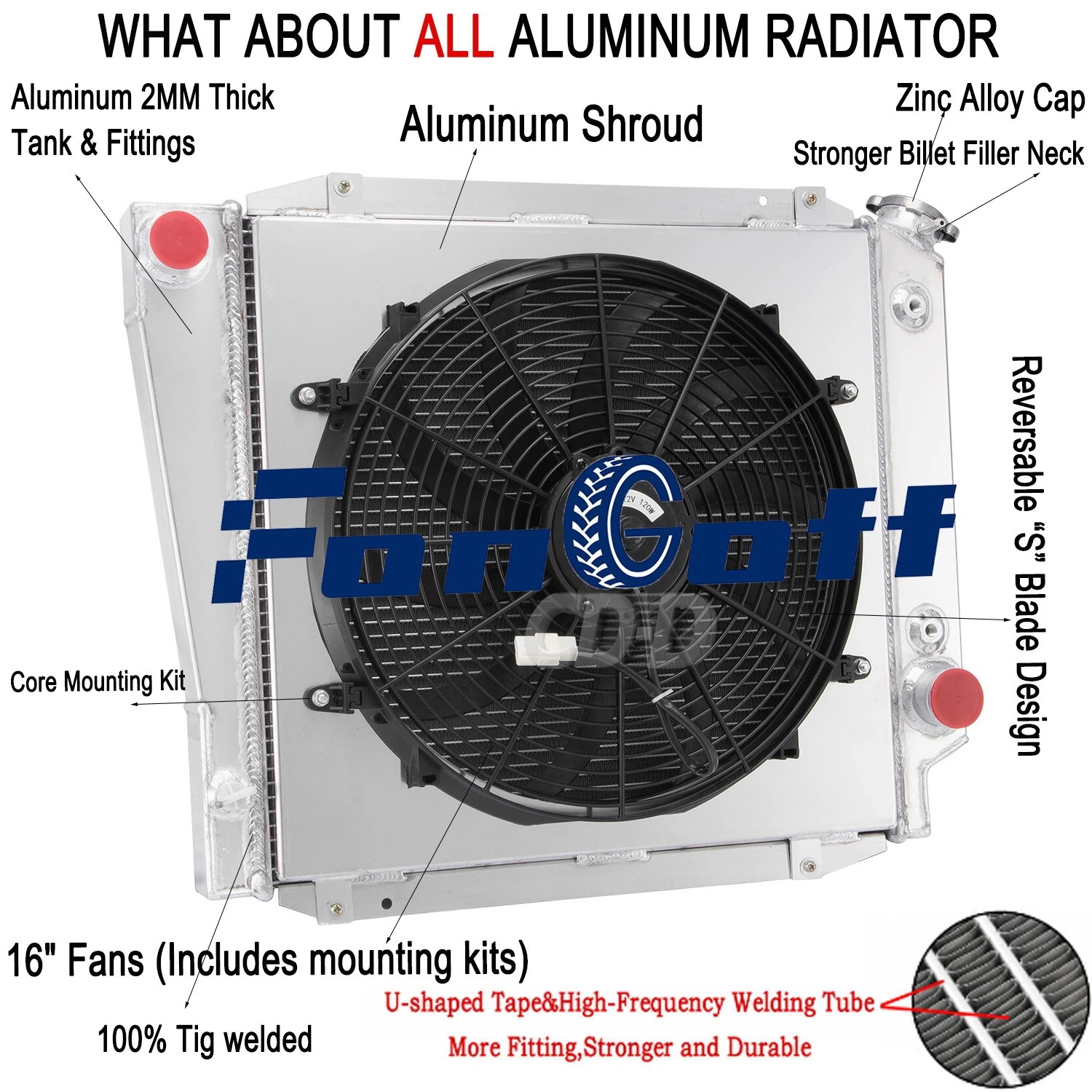 Aluminum 4-Rows Radiator+Shroud Fan For 1966-1977 1975 Ford Early Bronco 5.0L V8