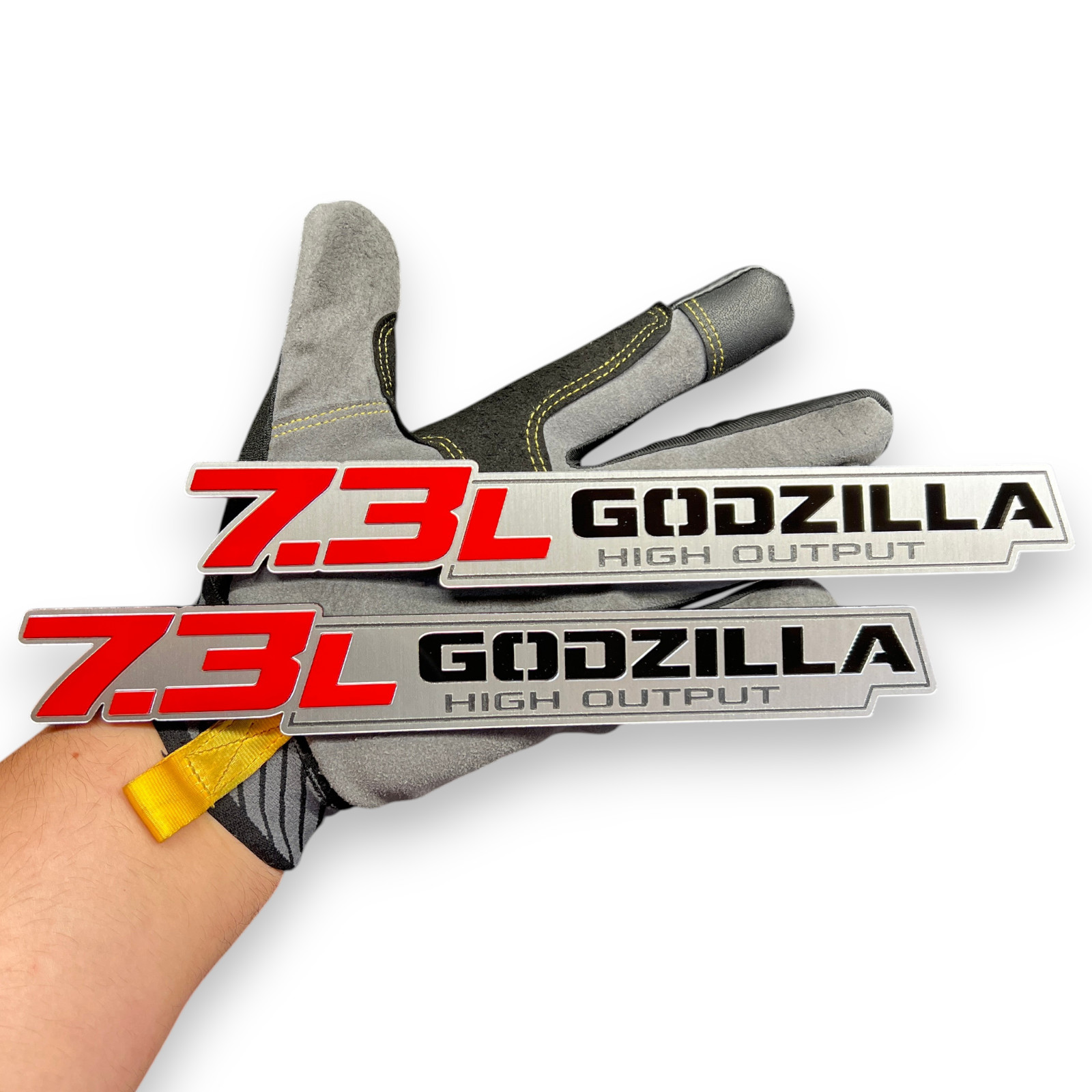 2X RED 7.3L GODZILLA 3D Car Emblem Silver Fender Badges - Car decal badge