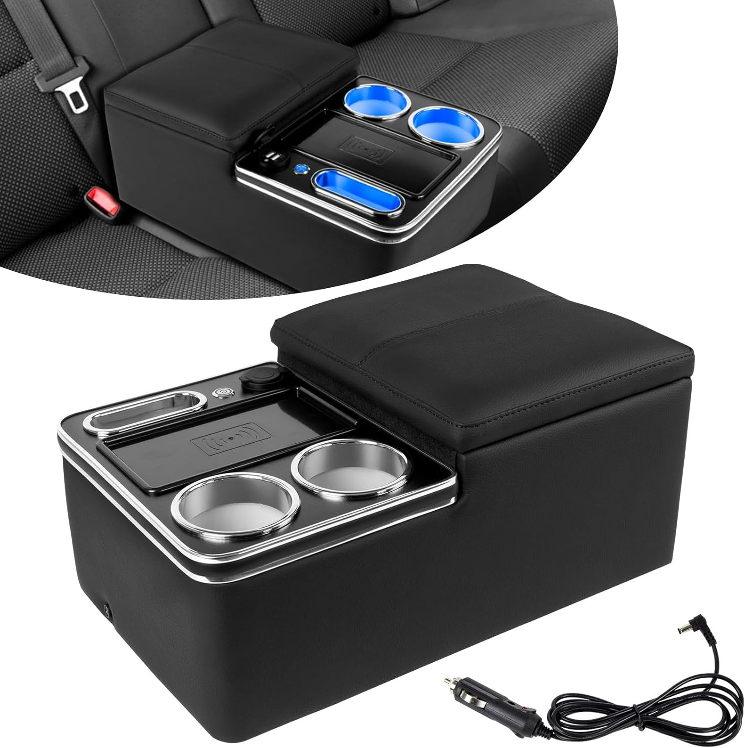 Car Center Console Armrest Organizer with Wireless Charging Fast Charging USA US