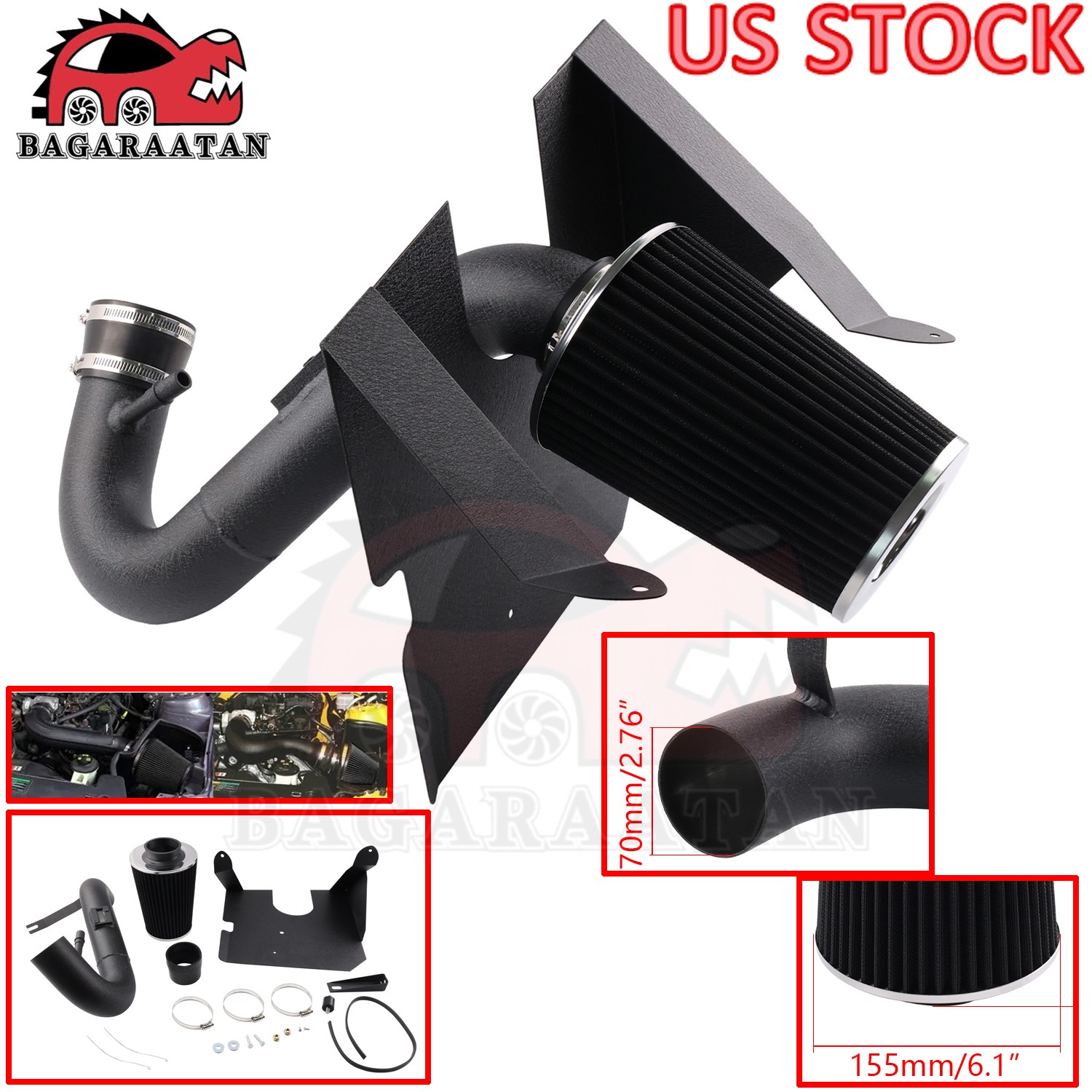 BLACK For 2005-09 Ford Mustang 4.0L V6 Cold Air Intake System Pipe Kit + Filter
