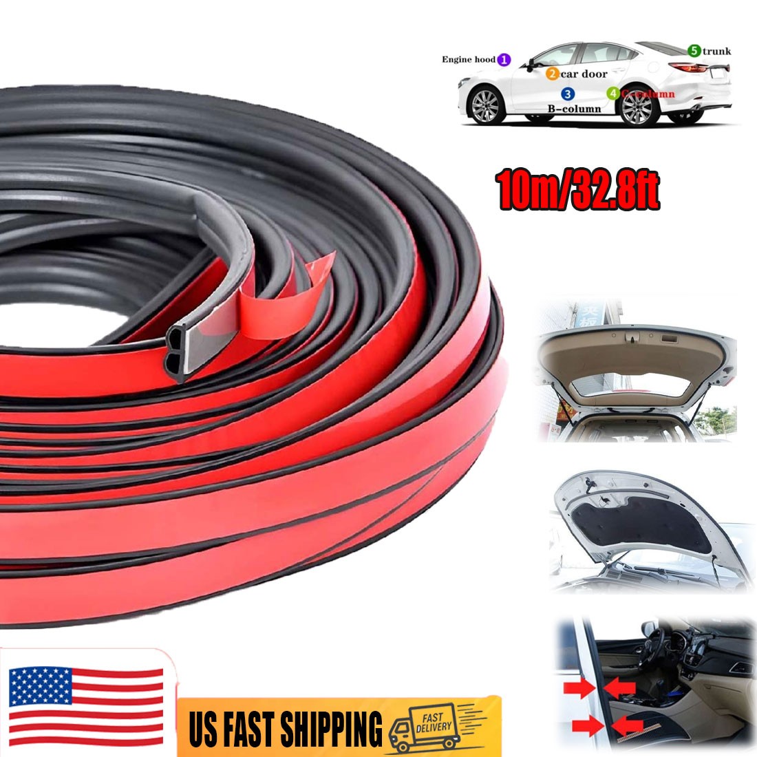 33Ft Universal Self Adhesive Weather Seal Strip for Car Door Window Weatherstrip