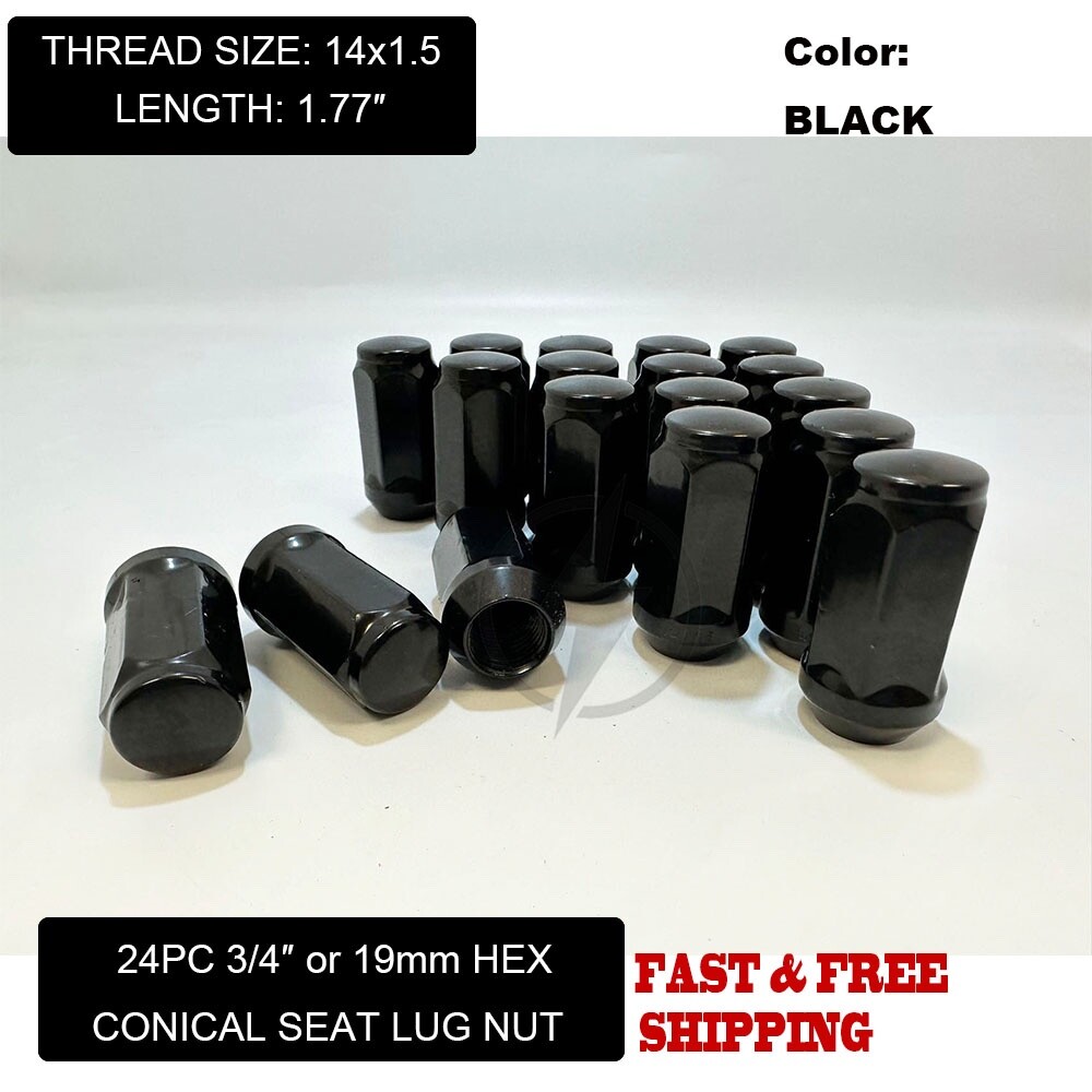 24pc Black 14x1.5 Bulge Acorn Lug Nut 1.77