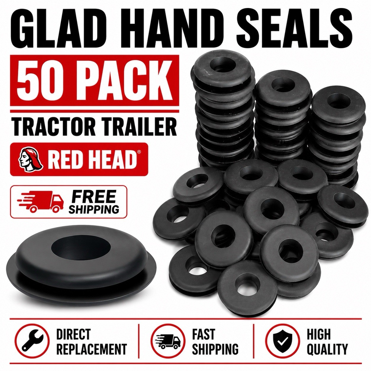 Red Head 50 Pack | Tractor Trailer Glad Hand Seals ** 