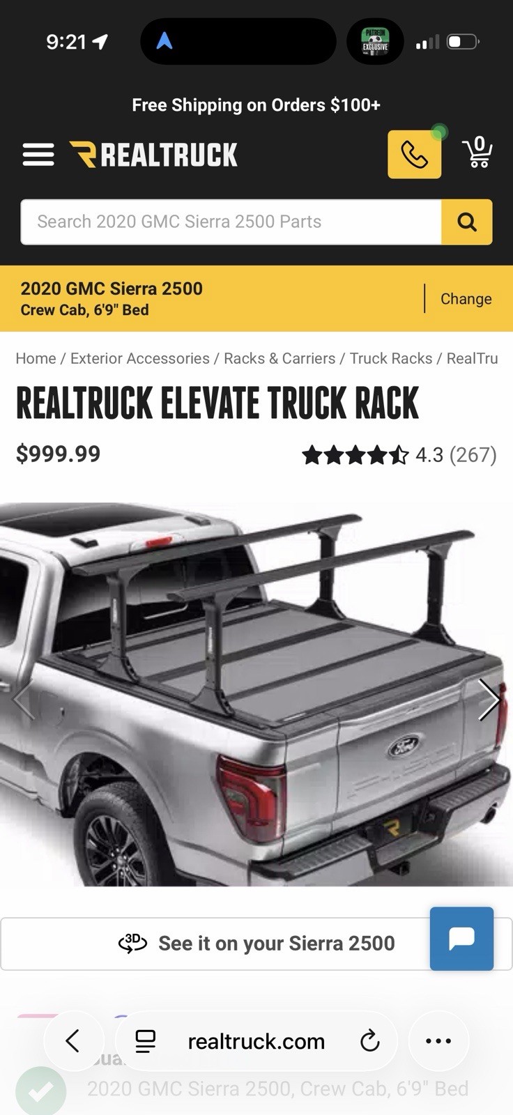 Real Truck Elevate Truck Rack And Ts Rails 2020-2026 sierra HD Silverado HD 6’9