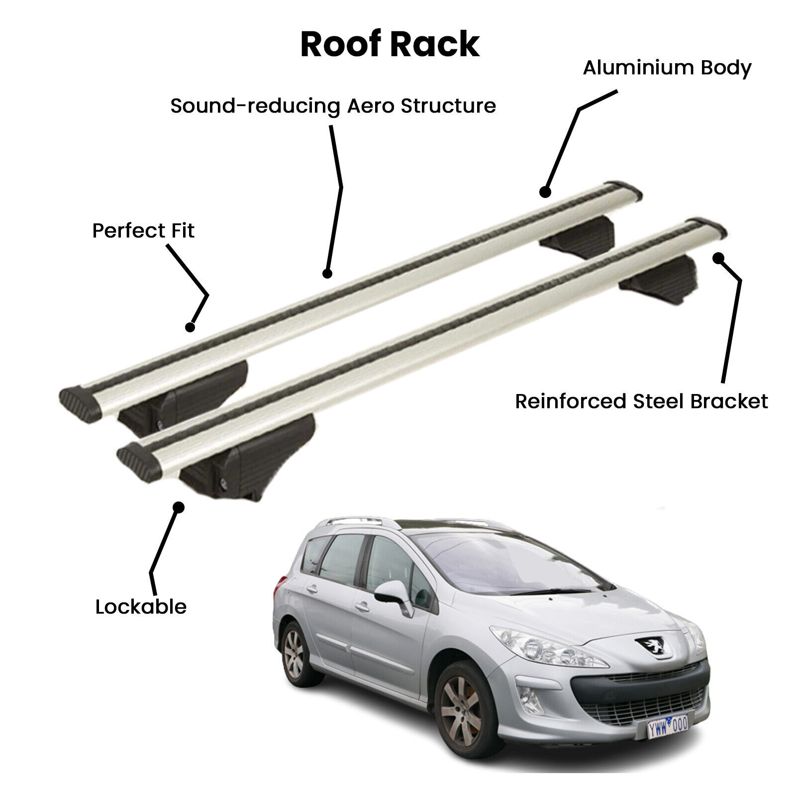 2 Pcs Silver Cross Bars for  PEUGEOT 308 SW 2008-2014