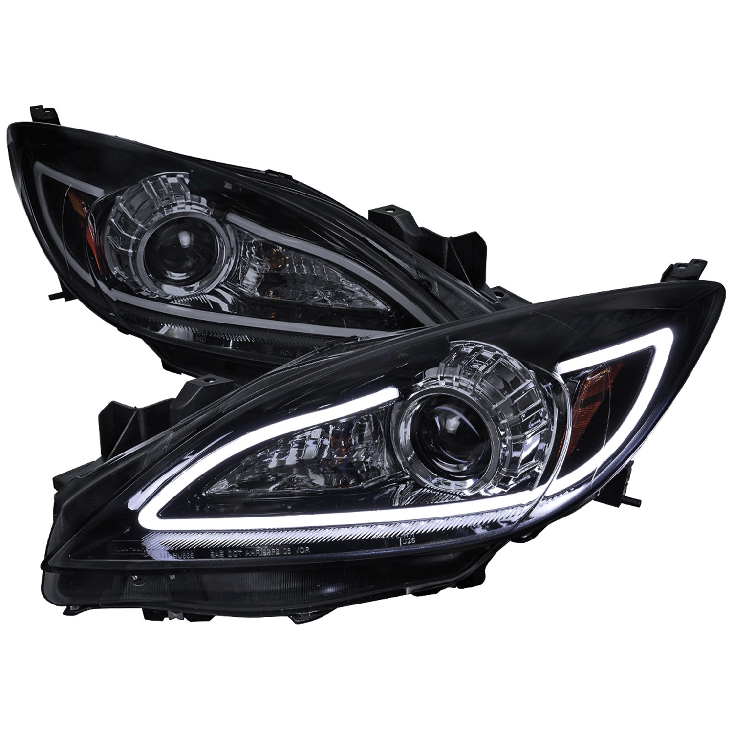 For 2010-13 Mazda 3 Projector Headlights w/ LED Light Strip Glossy Black/Smoke