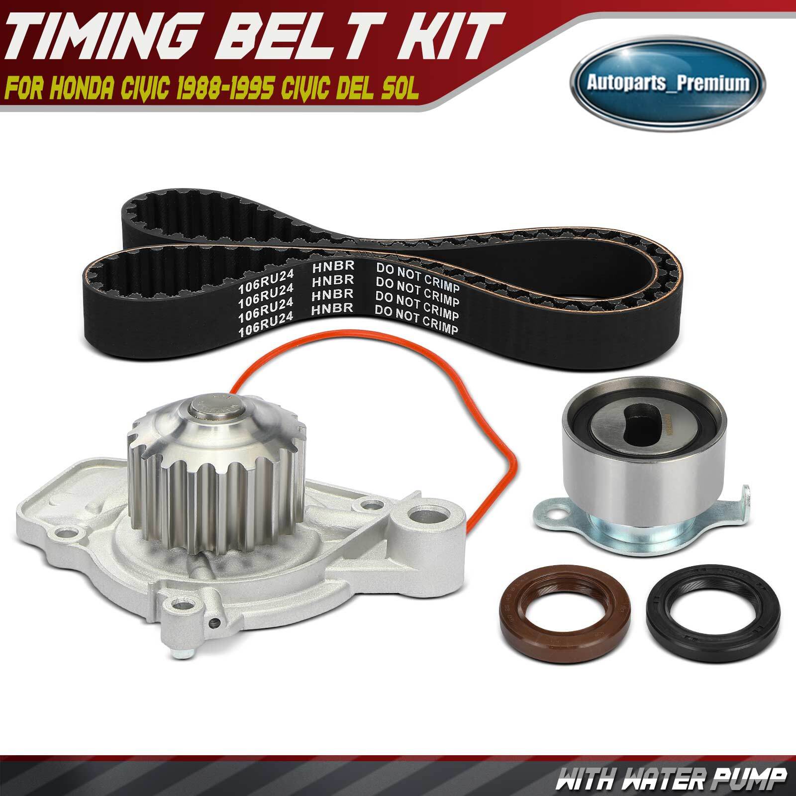 6Pcs Timing Belt Kit w/ Water Pump for Honda Civic 1988-1995 Civic del Sol CRX