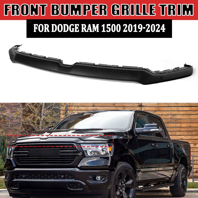 Fits Dodge Ram 1500 2019-2024 Front Bumper Grille Grill Trim Molding Matte Black