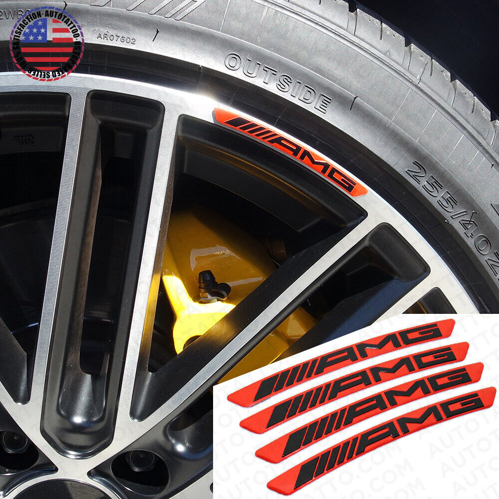 4x Mercedes AMG Edition Sport Wheels Badge 3D Sticker Logo Emblem Decoration Red