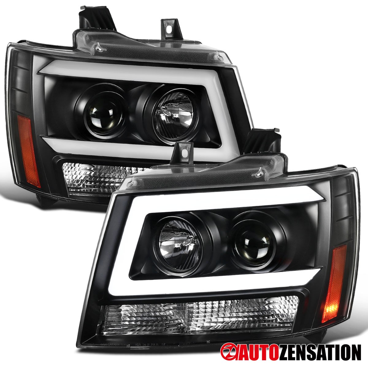 Fit 2007-2014 Chevy Avalanche Tahoe Suburban Black LED Bar Projector Headlights Fit 2007-2014 Chevy Avalanche Tahoe Suburban Black LED Bar Projector Headlights