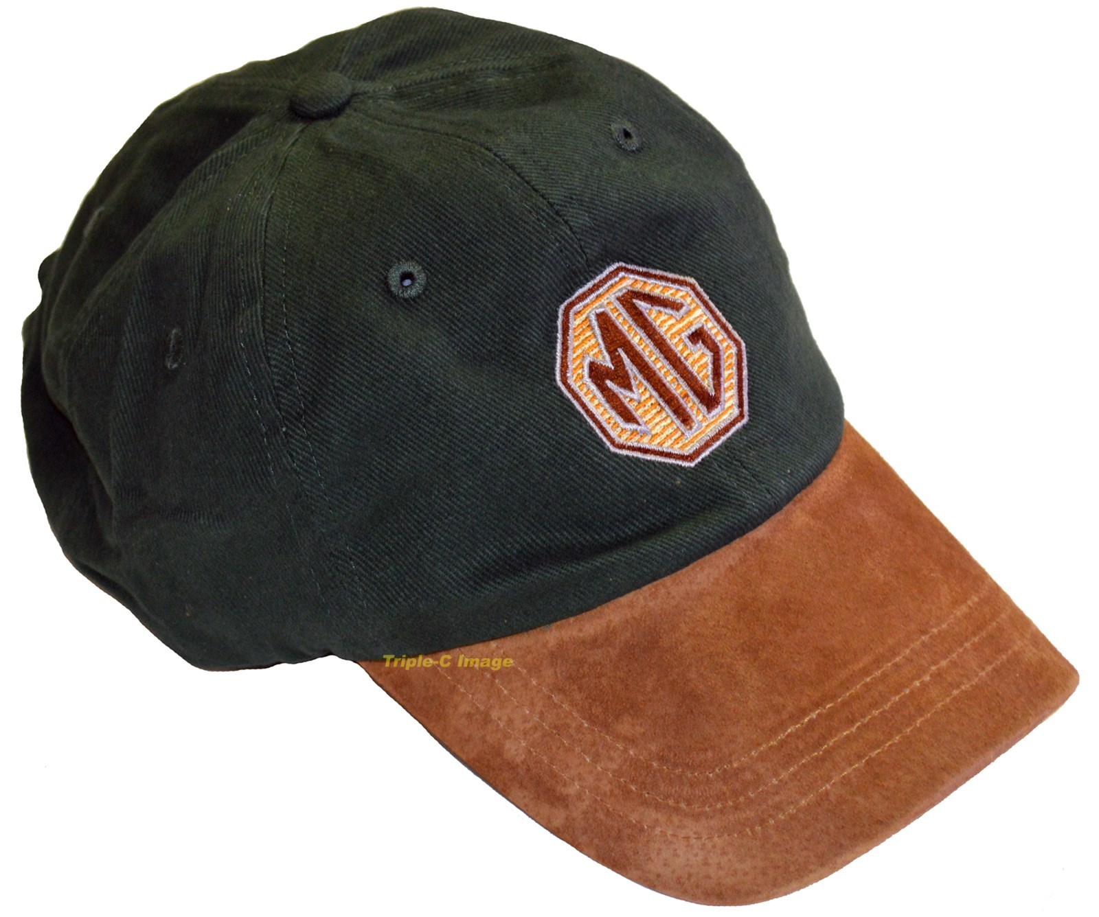 MG Green & mock suede embroidered hat - MGB etc