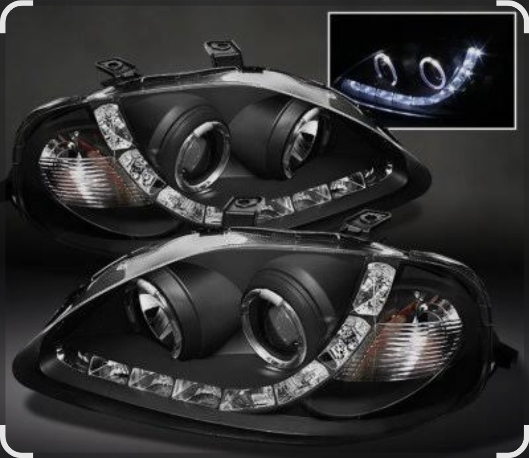 New 1996-1998 Honda Civic Projector Headlights w/ R8 Style LED Light Strip