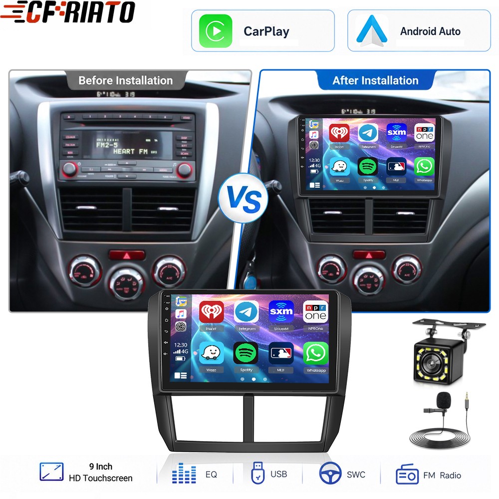 For Subaru Forester 2008-2012 Apple CarPlay Android Auto Car Stereo Radio BT RDS