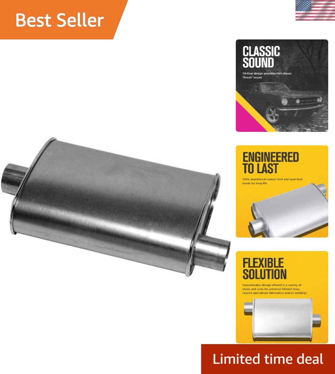 Muffler Deep Performance Tone Inlet 2.5 Pipe Connection Offset Outlet 2.5 Center Muffler Deep Performance Tone Inlet 2.5 Pipe Connection Offset Outlet 2.5 Center