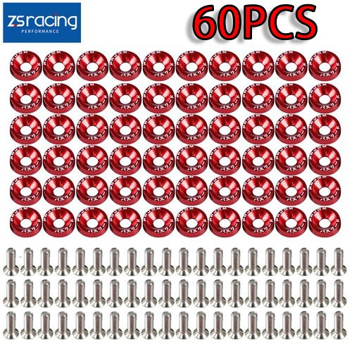 60Pcs Red JDM Billet Aluminum Fender/Bumper Washer/Bolt Engine Bay Dress Up Kit