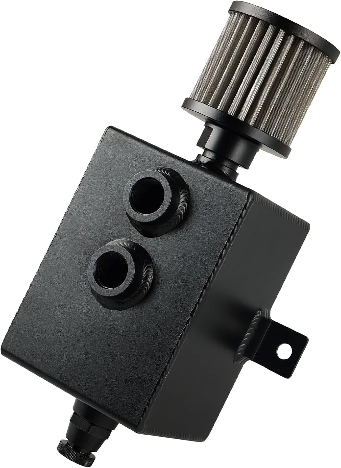 New 2L Oil Catch Can Tank 10AN w/Breather Drain Tap Baffled Reservoir Tank Black