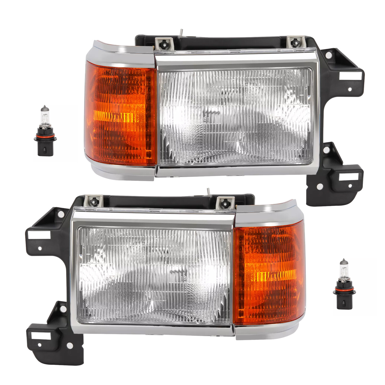 For 1987-1991 1990 Ford F150 F250 Bronco Truck Headlights Chrome Trim Headlamps