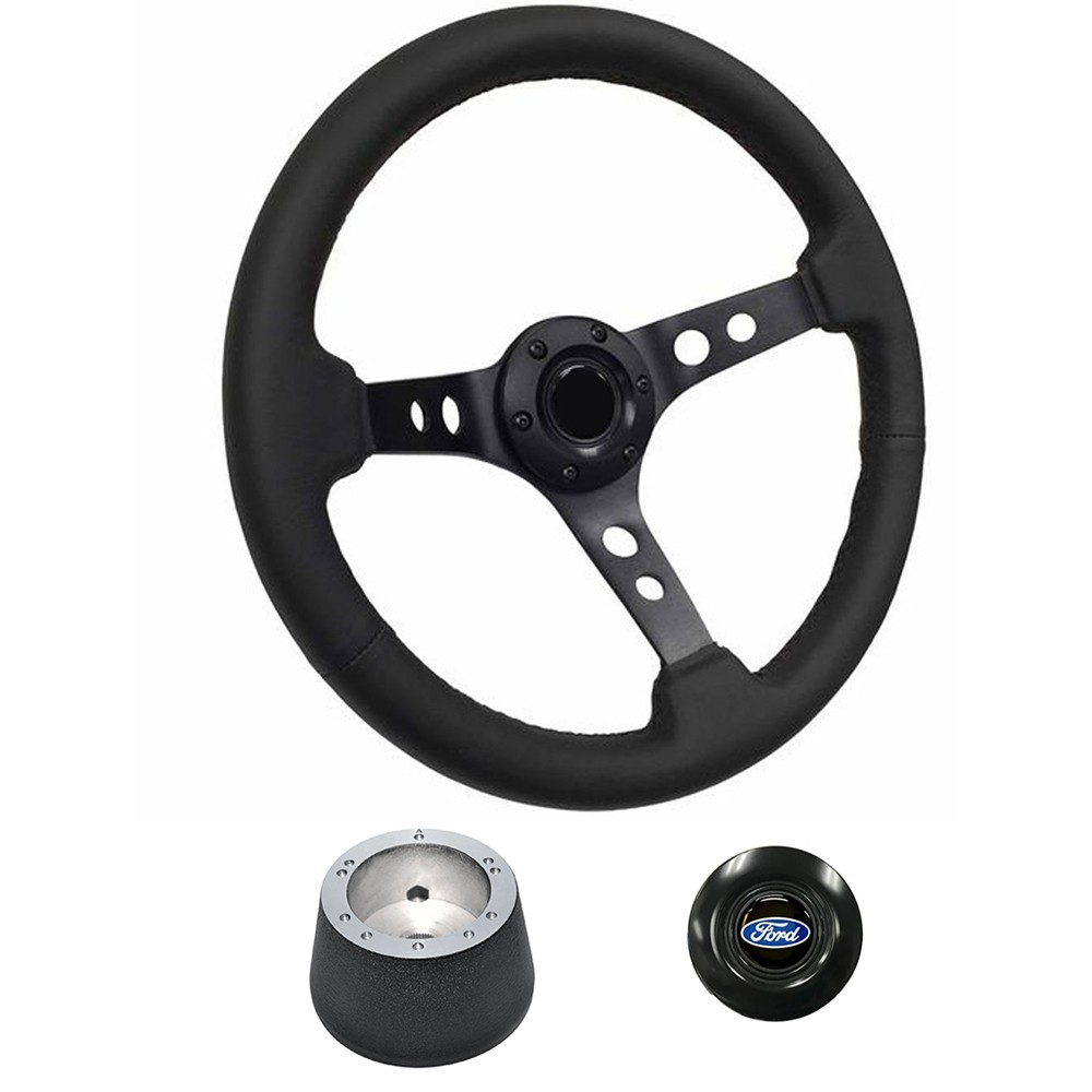 VSW 14” Black Leather 6-Bolt Steering Wheel F-100 67 Matte Black 3-Spoke W/ H... VSW 14” Black Leather 6-Bolt Steering Wheel F-100 67 Matte Black 3-Spoke W/ H...