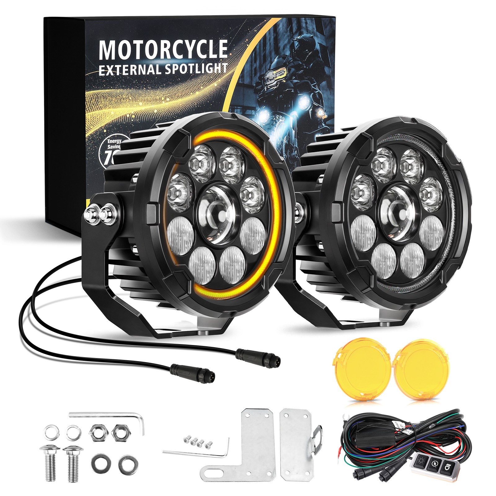 COLIGHT 2X 4.5inch D09 Pro Series Amber DRL Motorcycle Lights With Hi&Low Beam