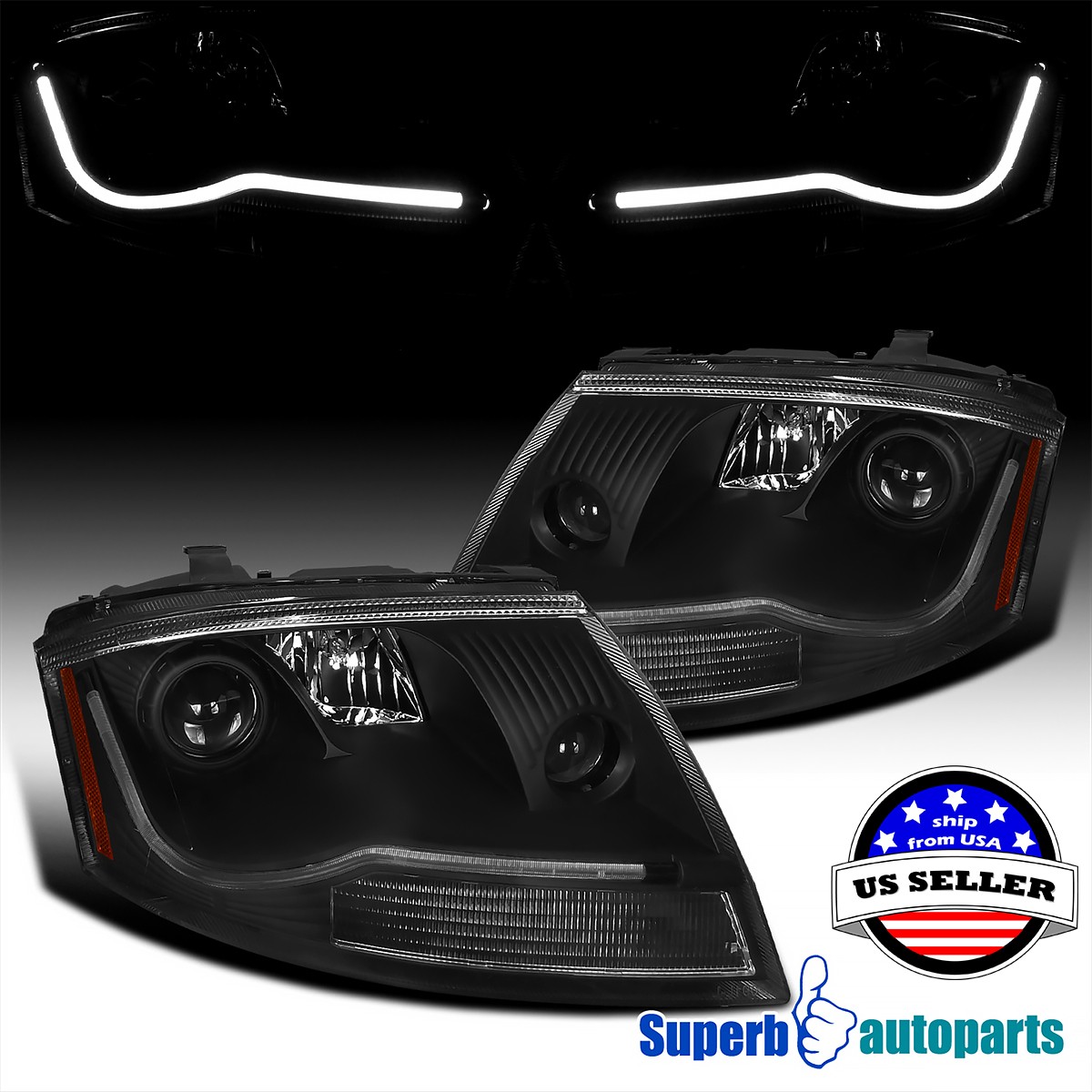 Fits 1999-2006 Audi TT Projector Headlights Head Lamps Black LED Strip Bar 99-06